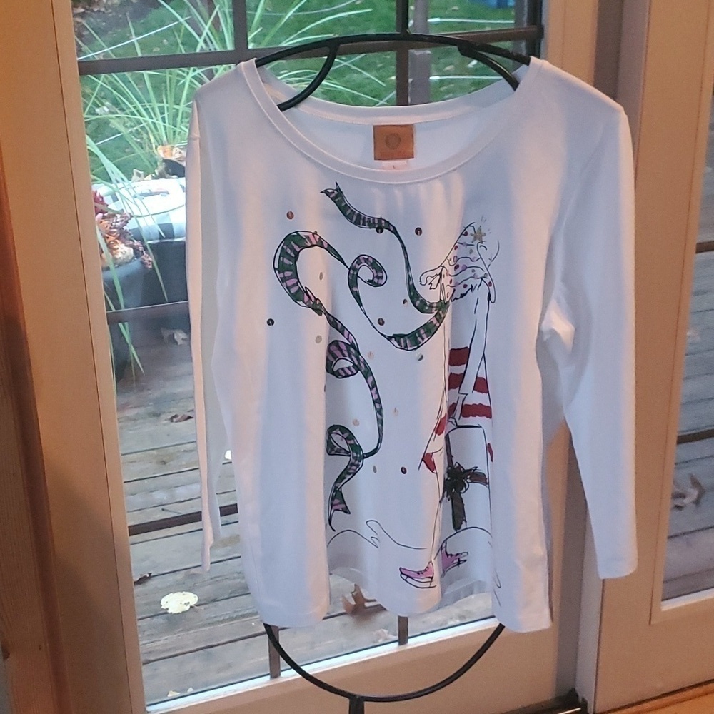 Ruby Rd. Long Sleeve Holiday Skater with Bag Graphic Long Sleeve Sz. L Top Tunic